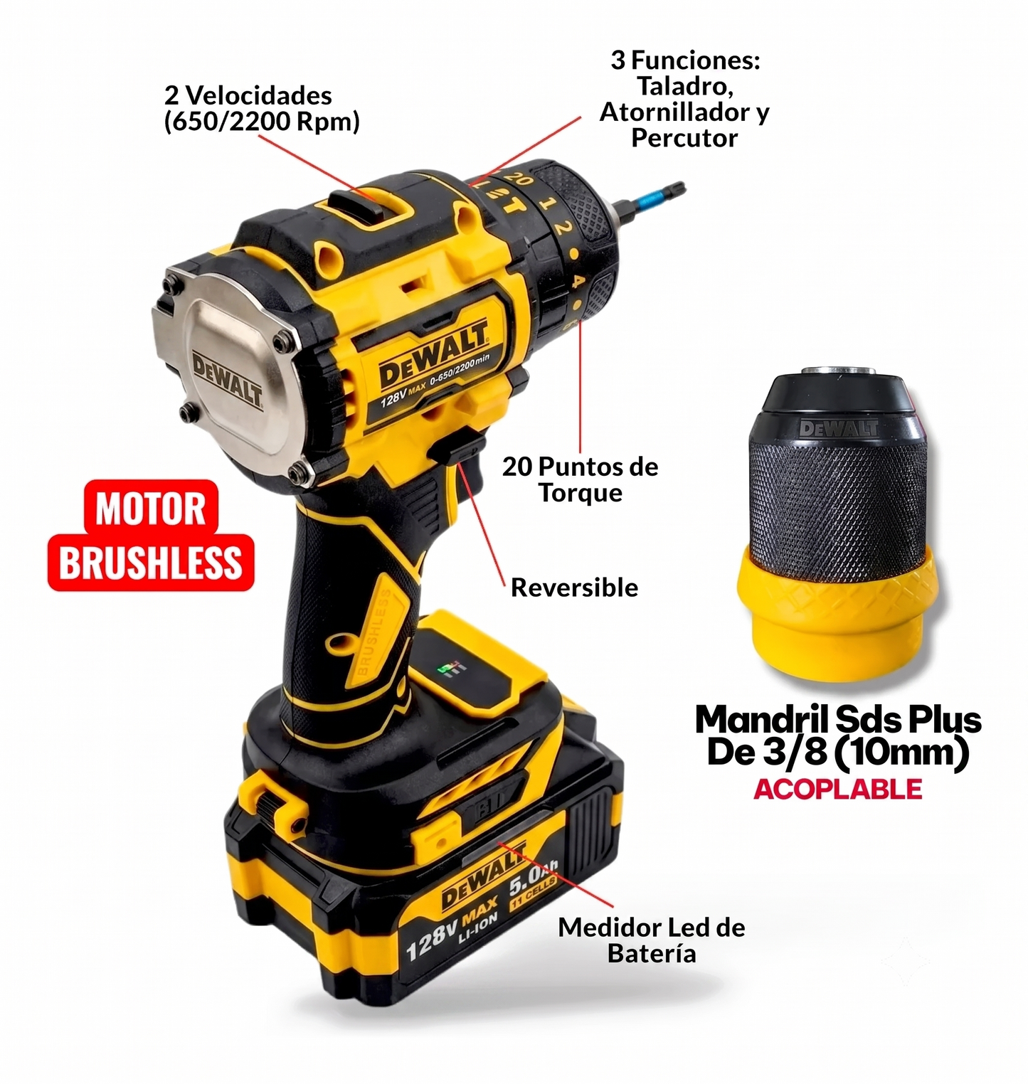 TALADRO 128V DEWALT BRUSHELESS + COPAS